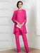Fuchsia Pink chiffon three piece mother of the bride pantsuit with long jacket