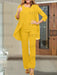 Gold chiffon three piece mother of the bride pantsuit with open jacket