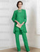 Green chiffon three piece mother of the bride pantsuit with long jacket