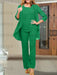 Green chiffon three piece mother of the bride pantsuit with open jacket
