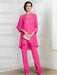 Hot Pink chiffon three piece mother of the bride pantsuit with long jacket