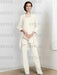 Ivory chiffon three piece mother of the bride pantsuit with long jacket