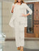 Ivory chiffon three piece mother of the bride pantsuit with open jacket