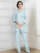 Light Blue chiffon three piece mother of the bride pantsuit with long jacket