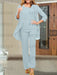 Light Blue chiffon three piece mother of the bride pantsuit with open jacket