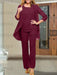 Light Burgundy chiffon three piece mother of the bride pantsuit with open jacket