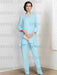 Light Sky Blue chiffon three piece mother of the bride pantsuit with long jacket