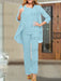 Light Sky Blue chiffon three piece mother of the bride pantsuit with open jacket