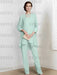 Mist Blue chiffon three piece mother of the bride pantsuit with long jacket