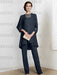 Navy Blue chiffon three piece mother of the bride pantsuit with long jacket