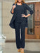 Navy Blue chiffon three piece mother of the bride pantsuit with open jacket