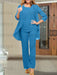 Ocean Blue chiffon three piece mother of the bride pantsuit with open jacket