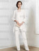 Off White chiffon three piece mother of the bride pantsuit with long jacket