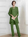 Olive Green chiffon three piece mother of the bride pantsuit with long jacket