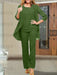 Olive Green chiffon three piece mother of the bride pantsuit with open jacket