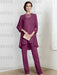 Orchid chiffon three piece mother of the bride pantsuit with long jacket