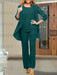 Peacock chiffon three piece mother of the bride pantsuit with open jacket