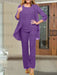 Purple chiffon three piece mother of the bride pantsuit with open jacket