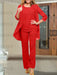 Red chiffon three piece mother of the bride pantsuit with open jacket