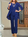 Chiffon three piece pantsuit with an open jacket in royal blue