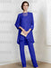 Royal Blue chiffon three piece mother of the bride pantsuit with long jacket