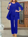 Royal Blue chiffon three piece mother of the bride pantsuit with open jacket