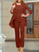 Rust chiffon three piece mother of the bride pantsuit with open jacket