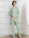 Sage chiffon three piece mother of the bride pantsuit with long jacket