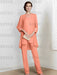 Salmon chiffon three piece mother of the bride pantsuit with long jacket