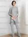 Silver chiffon three piece mother of the bride pantsuit with long jacket