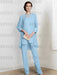 Sky Blue chiffon three piece mother of the bride pantsuit with long jacket