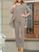 Taupe chiffon three piece mother of the bride pantsuit with open jacket