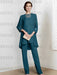Teal chiffon three piece mother of the bride pantsuit with long jacket