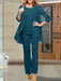 Teal chiffon three piece mother of the bride pantsuit with open jacket
