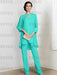 Turquoise chiffon three piece mother of the bride pantsuit with long jacket