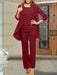 Wine Red chiffon three piece mother of the bride pantsuit with open jacket