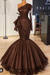 Chocolate Glitter Mermaid Prom Dress Long Sleeves Floral Lace Party Dress - Prom Dresses
