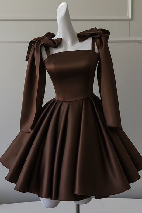 Chocolate Sexy Satin Aline Homecoming Dress Short Prom Dress with Straps