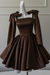Chocolate Sexy Satin Aline Homecoming Dress Short Prom Dress with Straps
