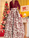 Burgundy 3/4 Sleeve Shirt Collar A-Line Mother of the Bride & Groom Dress with Printed Floral