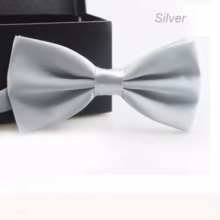 Classic Men Bowtie Boys Grils Children Bow Tie Solid Color Wedding Ties Accessories Silver