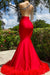 Classic Red One Shoulder Strapless Mermaid Prom Dress with Feather