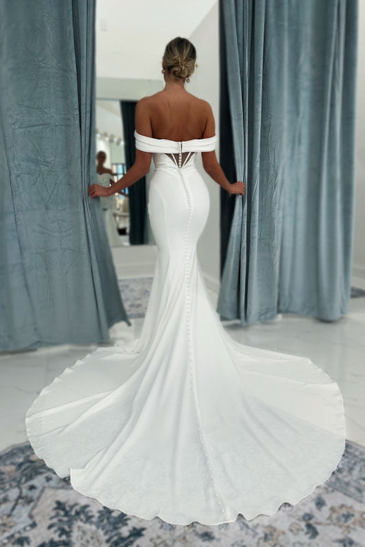Charming Off-shoulder Mermaid Cheap Simple Wedding Dresses, WG200