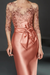 Coral Bateau 3/4 Long Sleeves Satin Mother of the Bride Dresses with Lace - Prom Dresses