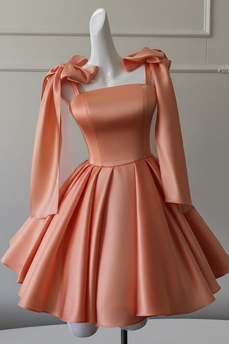 Coral Sexy Satin Aline Homecoming Dress Short Prom Dress with Straps
