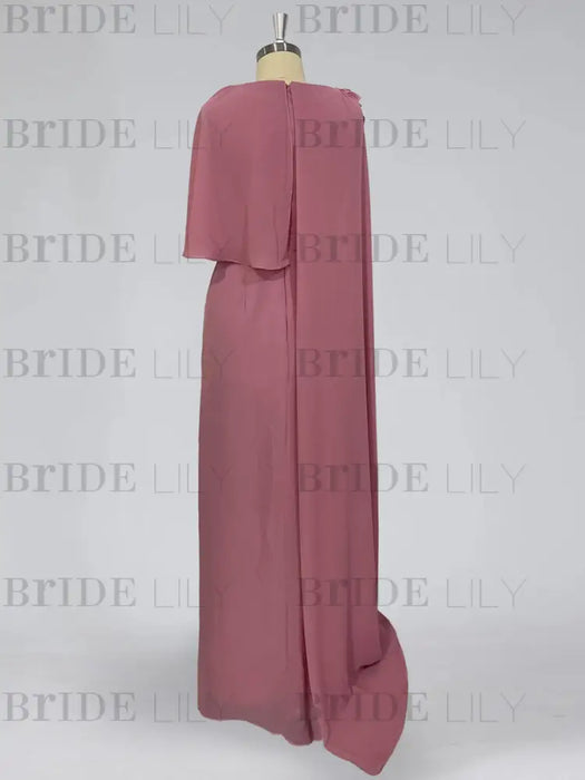 Floor-Length Sleeveless Cowl Neck Sheath Dress for the Mother of the Bride with Floral Detail