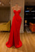 Crimson Spaghetti-Straps Mermaid Prom Gown Featuring a Thigh-High Split