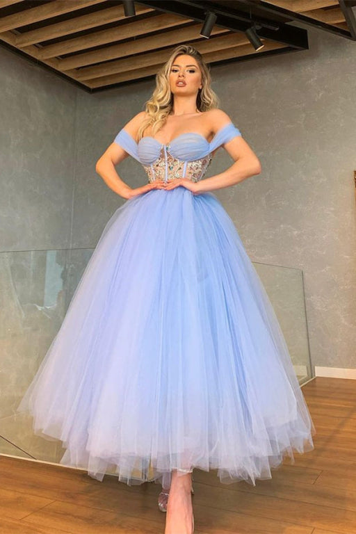 Crystal Sparkle Off-the-Shoulder Prom Gown in Sweetheart Neckline
