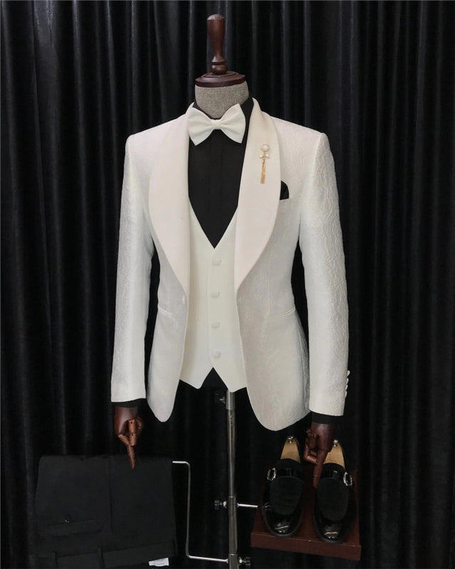 Grey Shawl Laper One Button 2 Pieces Men's Wedding Suits