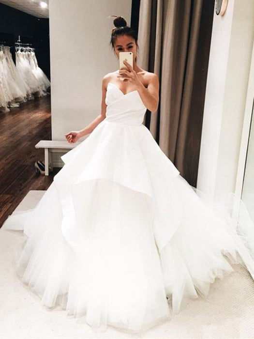 A Line Sweetheart Neck White Wedding Dresses On Sale-Bridelily A Line Sweetheart Neck White Wedding Dresses On Sale-Bridelily